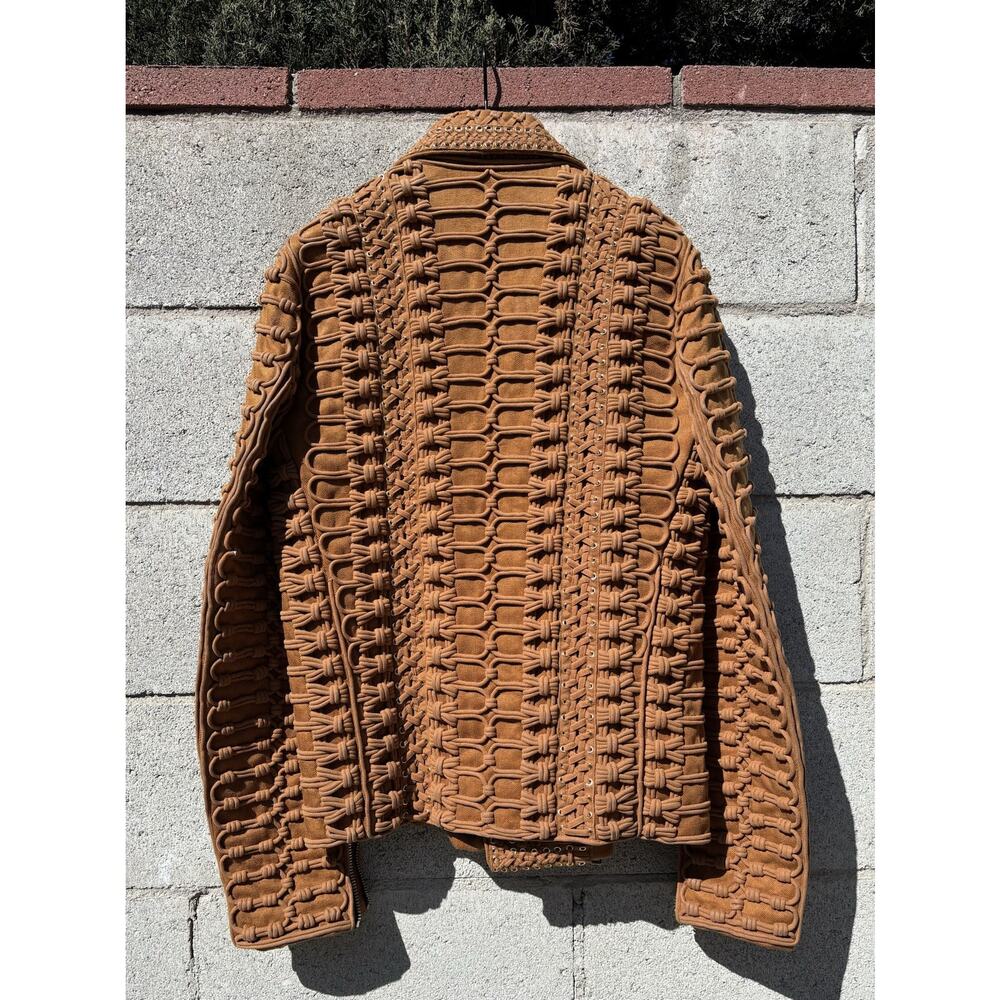 BALMAIN SS 2016 Runway Linen Corde Biker Jacket Brown Sz 48 US 38 - Picture 11 of 11